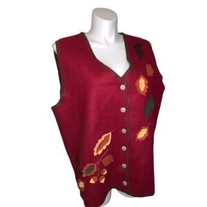 Lemon Grass Vintage Button-down Floral Fall Wool Tapestry Vest  Size 20W